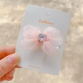 Barrette à nœud rose pour filles avec strass en forme de cœur et perles colorées - Pince à Bec de Canard Rose Coréen