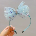 Serre-tête pour fille avec nœud en tulle bleu, étoiles pailletées et petite couronne - Vert