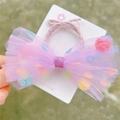 Rosa Haargummi aus Netzstoff mit bunten Punkten und einer kleinen 3D-Blume für Mädchen - Lila Scrunchie