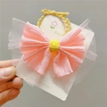 Elastico per capelli con fiocco a quadretti rosa e dettaglio fiore giallo intrecciato - Elastico per capelli