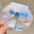 Pasador de pelo con lazo de tul degradado, gema azul y diamantes para niñas - Pinza de Pelo Gema Azul Cerceta Degradado