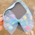 Elastisches Baby-Stirnband mit hellblauer Tüllschleife und bunten Glitzer-Punkten - Blaues Stirnband