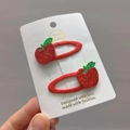 Lot de deux barrettes pommes rouges à paillettes faites main sur pinces BB en tissu - Design Pomme Rouge