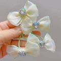 Set van vier mintgroene organza haarelastiekjes met stippen en iriserende hartstenen - Groen Clip en Elastiek