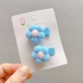 Plush flower hair clips for girls in blue and pink on display card for kids - Light Blue Duckbill Clip