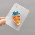 Fermaglio per capelli a carota ricamato arancione con foglie blu per bambine su carta - Molletta a Carota