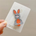 Close-up of cute embroidered bunny hair clip with orange bow and handmade card - 5# Rabbit Hair Clip