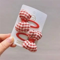 Pastel red checkered bow hair clips for girls, handmade two-piece set on display card - Padded Gingham Bow BB Clip (Pair)