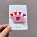 Fermaglio per capelli a corona rosa per bambine con strass a cuore e glitter su carta - Rosa