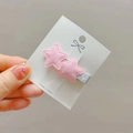 Dettaglio di fermagli per capelli a stella rosa glitterati su carta con base in metallo - Fermaglio Laterale Stella Sovrapposta Rosa (3# 发夹)