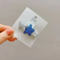Close-up of sparkling blue and silver glitter star hair clips on a white display card - Blue and Silver Glitter Star Hair Clip (8# Hair Clip)