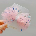 Nœud rose en tulle pour filles avec paillettes étoiles colorées et perles blanches - Rose Coréen