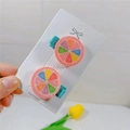 Cute fruit hair clips set featuring two glittery orange slice designs for kids - Lemon Duckbill Clip