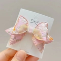 Barrette à cheveux nœud jacquard rose avec motif floral vintage pour petites filles - Rose