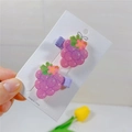 Set of two purple grape hair clips with green leaves and glitter fabric for girls - Grape Duckbill Clip