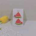 Sparkly pink watermelon fruit hair clips for kids on a white decorative display card - Pink Watermelon Duckbill Clip