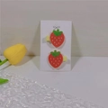 Glittery red strawberry fruit hair clips for girls set of two on display card - Strawberry Duckbill Clip