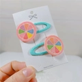 Glitter citrus fruit hair clips for girls featuring green woven ribbon wrap - Lemon BB Clip