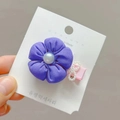 Purple fabric flower hair clip with pearl center on pink ribbon display card - Purple