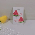 Cute pink watermelon slice hair clips for girls with sparkling glitter on white display card - Pink Watermelon BB Clip