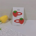 Set of two cute red strawberry hair clips with white dots on a white display card - Strawberry BB Clip