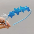 Diadema azul con estrellas brillantes para niños con lentejuelas y borlas de malla plateada - Azul