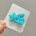 Sparkling blue sequin star hair clip for girls on white display card, handmade accessory - Aqua Blue Meteor (5095850153784)