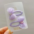 Par de pinzas para el cabello moradas con lazos de encaje, perlas y flores con purpurina - Morado