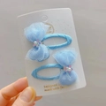 Detalle de pinzas para el pelo con lazos de malla azul claro, perlas y flores - Azul
