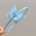 Detail of blue double-layer butterfly headband with sequins and rhinestone accents - Blue Butterfly Headband