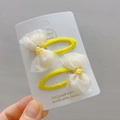 Set de 2 pinzas amarillas para el pelo con lazos de encaje, lentejuelas y perlas - Beige