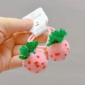 Cute pink 3D plush strawberry hair ties with green leaves and elastic band set - Strawberry Hair Ties (Pair)
