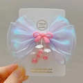 Iridescent purple mermaid bow hair clip with beaded pendants for girls' fashion hair decor - Purple Mesh And Rose Pink Beaded Hair Clip
