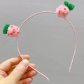 Detailed close-up of a pink children's headband with 3D plush strawberry decorations - Strawberry Headband 2#