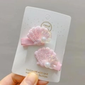 Detail of pink seashell hair clips with sequins and pearl on white display card - Pink Shell Duckbill Clip / Pink