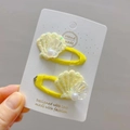 Paire de barrettes coquillage jaunes en tissu avec paillettes et perles pour filles - Pince BB Coquille Jaune