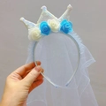 Serre-tête couronne pour fille avec paillettes, roses blanches et voile en tulle - Bleu