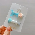 Set de dos pinzas para el cabello para niñas con cola de sirena brillante y perlas - Azul