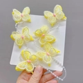 Carta con 6 fermagli per capelli a farfalla in pizzo giallo con perle e pietre rosa - Catena a Farfalla (Giallo) / Giallo