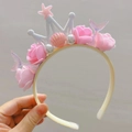 Cerchietto corona di fiori e stella marina rosa per festa bambini con perle - Cerchietto Corona Stella Marina Rosa