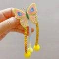 Barrette papillon scintillante avec glands en paillettes et pompon pour filles - Papillon Vert Olive