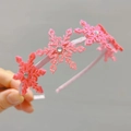 Serre-tête flocon de neige rose pailleté pour filles avec strass et ruban satiné - Rose rosé