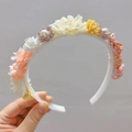 Diadema para niñas con flores de tela coloridas y perlas para el peinado diario de moda - Diadema de Flores Beige