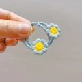 Daisy embroidered elastic hair bands for girls in light blue woven fabric set - Blue