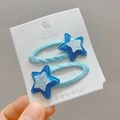 Cute sky blue woven star hair clips with sparkling glitter layers for girls and kids - Blue