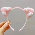 Détail du serre-tête oreilles de chat en peluche rose avec nœuds et dents antidérapantes - Serre-Tête Nœud Oreilles Blanches