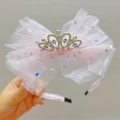 Serre-tête nœud rose pour filles orné d'une couronne de princesse en strass argentés - Serre-tête / Rose