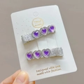 Glitzernde silberne Haarklammern-Set mit lila herzförmigen Strasssteinen für Damen - Lila (Paar)
