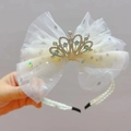 Serre-tête couronne de princesse étincelant avec grand nœud en tulle blanc pour filles - Serre-tête / Beige
