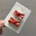Set di fermagli per capelli con fiocchi in maglia a righe arancioni per bambini - Molletta per capelli / Fiocco A Righe Rosso Scuro